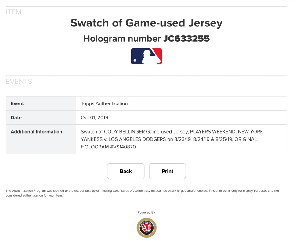 CODY BELLINGER Game Used 2019 Topps Now #PW-79E PURPLE 23/25 Players Weekend 🔥 - Image 3 of 3