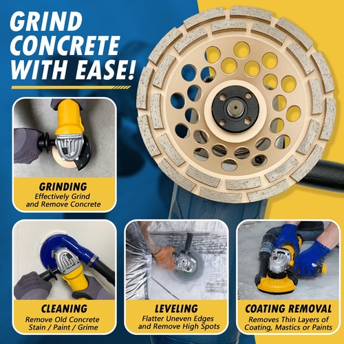7" Concrete Grinding Cup Wheels 24 Diamond Abrasive Seg 7/8-5/8" Double Row - Picture 4 of 8