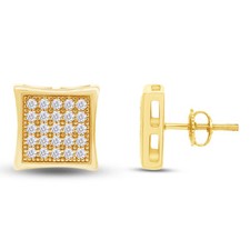 MENS REAL DIAMOND STUD EARRINGS KITE BLOCK SCREW ON BACK 14K YELLOW GOLD FINISH