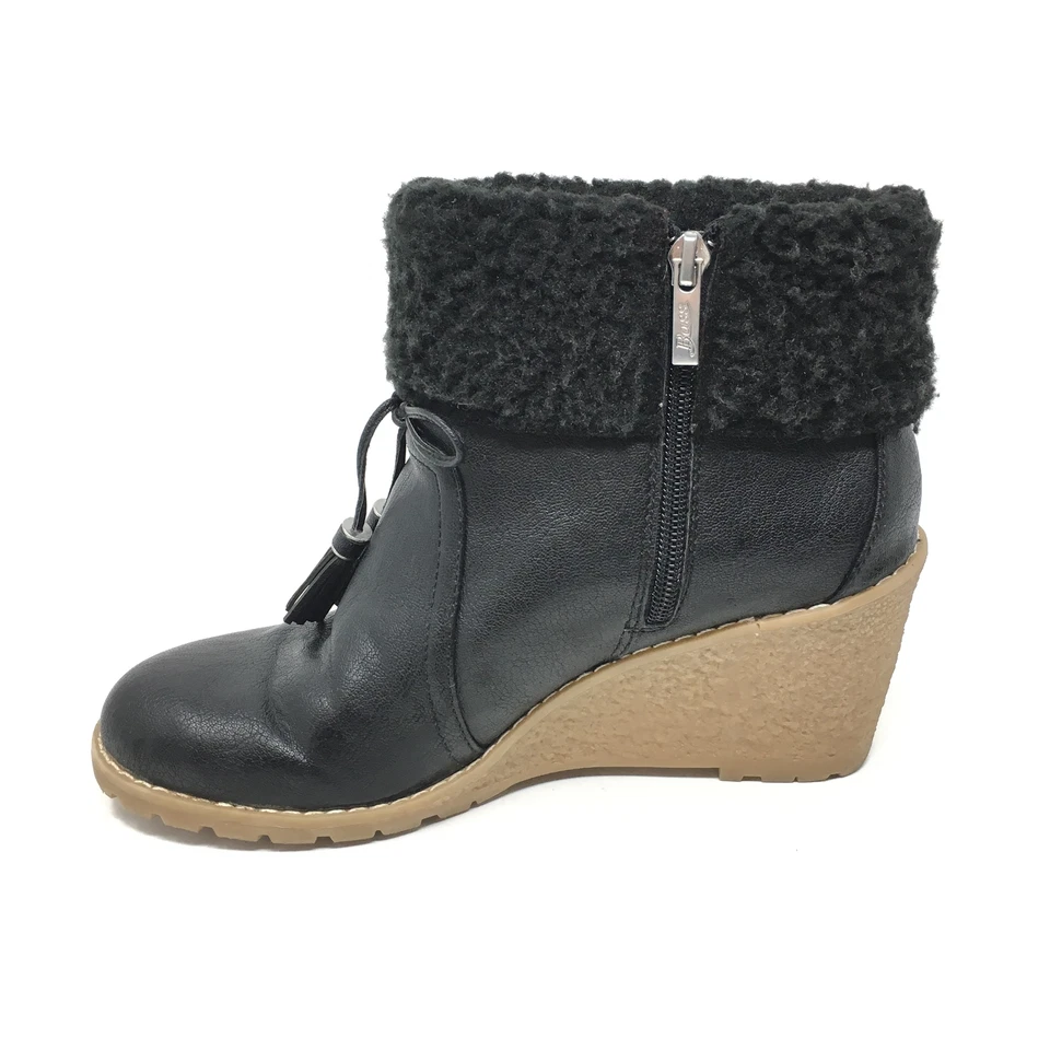 Mujer GH Bass & Co Carol Botines Zapatos Talla 8.5M Negro Imitación Piel Cuña Cremallera K1 Foto 3 de 4