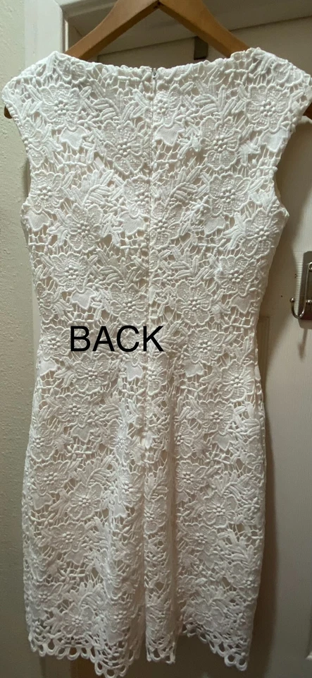 LAUREN RALPH LAUREN Classy White Lacy Pencil Midi Dress Size 2 EUC LOWSHIP - Image 2 of 4