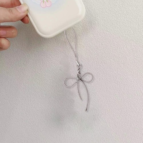 Bowknot Pendant Phone Strap Lanyard Silver Color Keychain Backpack Charm Car Key - Zdjęcie 5 z 8