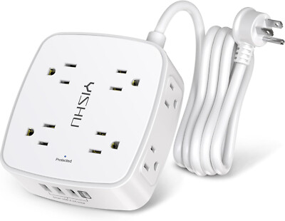 6 Ft Surge Protector Power Strip - 8 Widely Outlets with 4 USB Ports, 3 Side Out