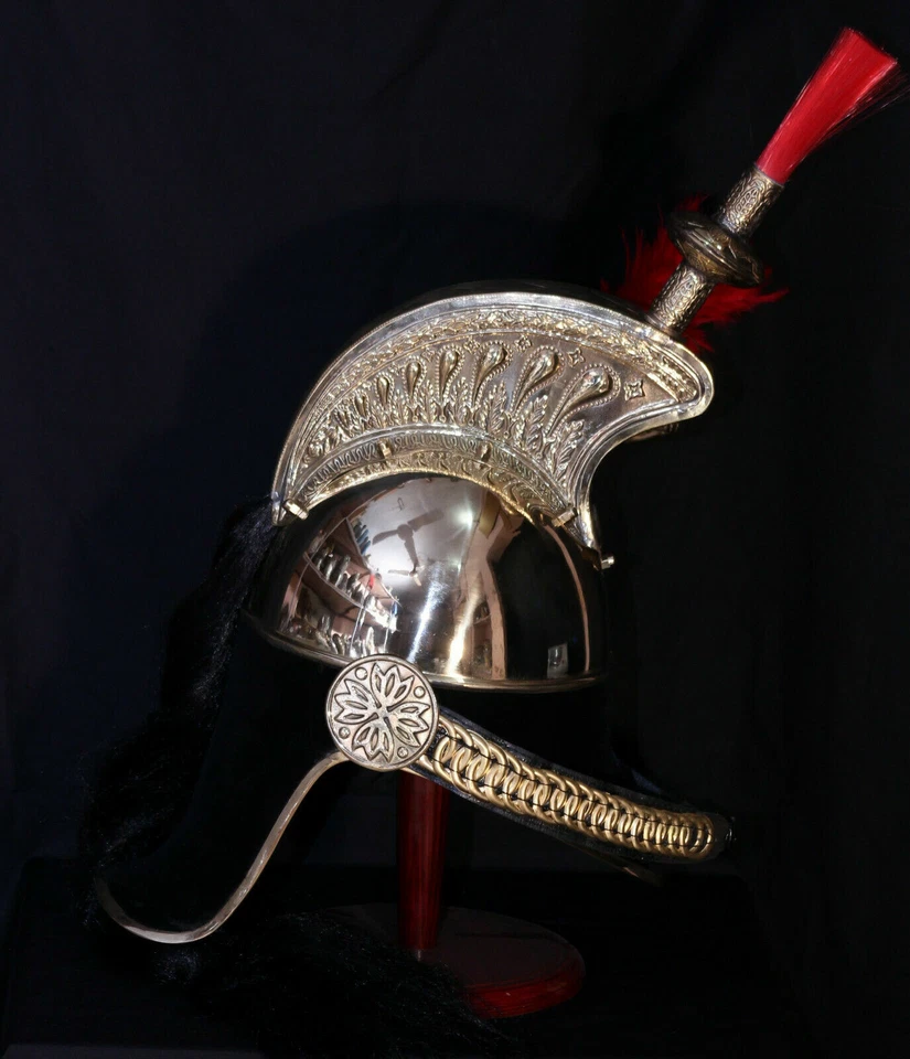 Brass French Cuirassier Officer's Helmet Napoleon Style Helmet w Stand - Image 4 of 4