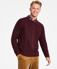Nautica Men's Cable Knit Pullover Crewneck Sweater - Shipwreck Burgundy - Small