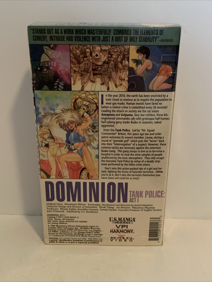 Dominion Tank Police Act I, II, III & IV Subtitled Anime Lot of 4 VHS