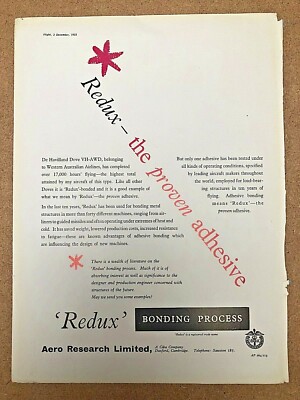 Flugzeugwerbung AERO RESEARCH REDUX VERKLEBUNG 1955 BEWÄHRTE KLEBENDE METALLSTRUKTUR