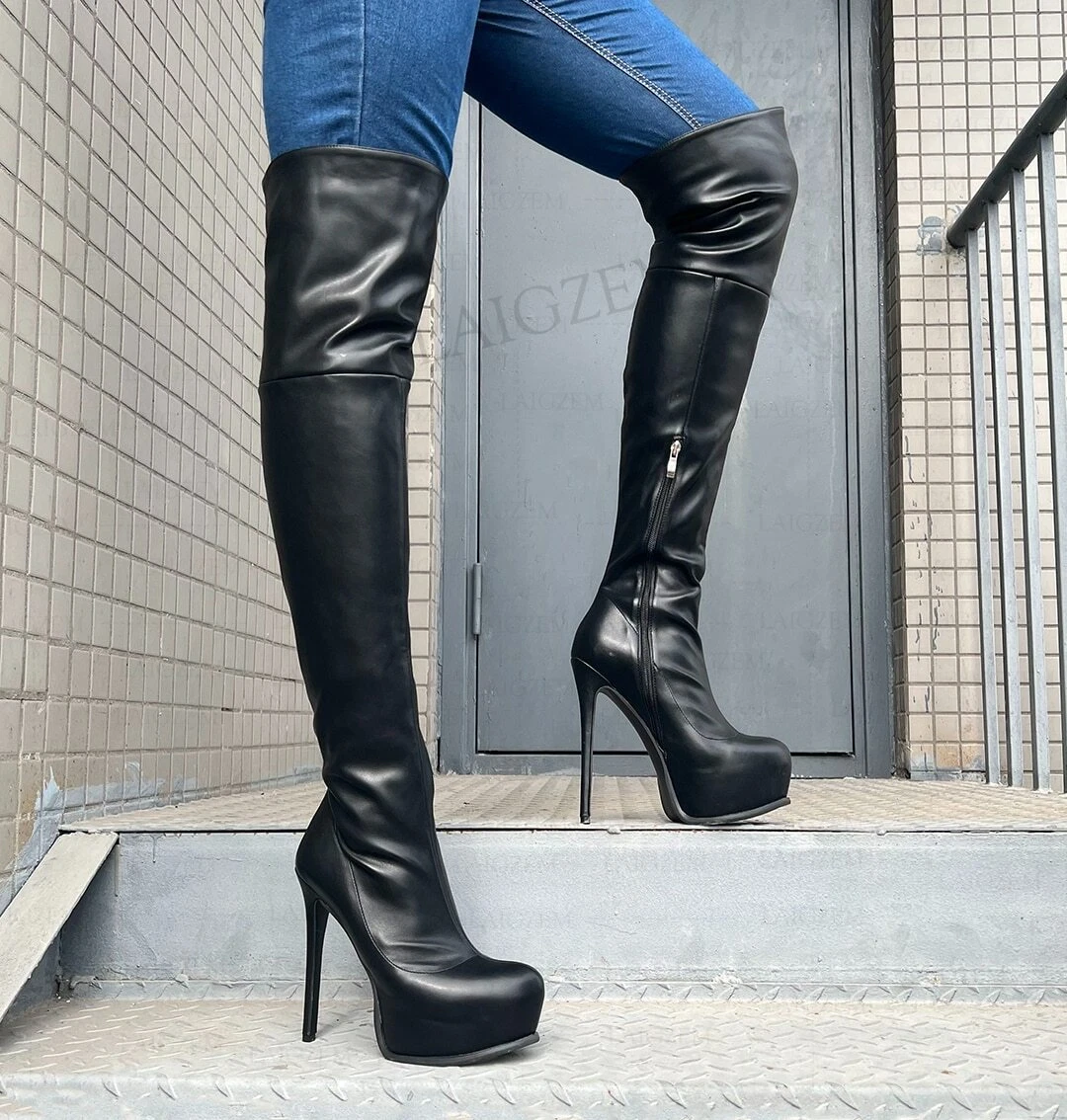 Dropship Women Boots Square Heel Patent Leather Pointed Toe Knee High Boots  Winter Boot Side to Sell Online at a Lower Price | Doba