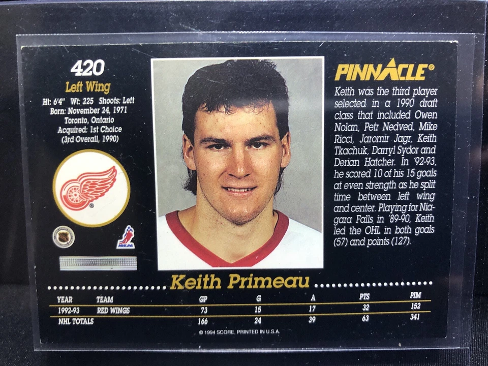 Keith Primeau Auto 1994 Score Pinnacle 420  - Image 2 of 2