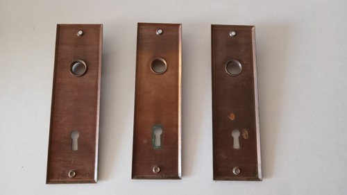 Lot of 3 Antique Vintage Bronze Brass Mortise Skeleton Key Door Knob Back Plate - Picture 2 of 5