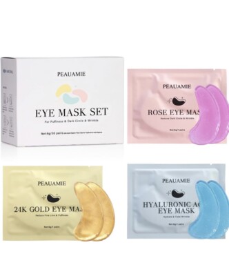 30 Pack Under Eye Masks   24K Gold, Rose & Hyaluronic Acid Gel Patches   Anti-Wr