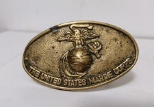Vintage Solid Brass Marine Corps Oval Belt Buckle USMC Marines