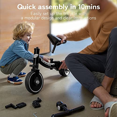  5 in 1 Toddler Bike for 1 Year to 4 Years Old Kids, Toddler Tricycle Black