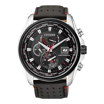 Citizen Herrenuhr Funkuhr Solar Saphirglas Schwarz Leder AT9036-08E