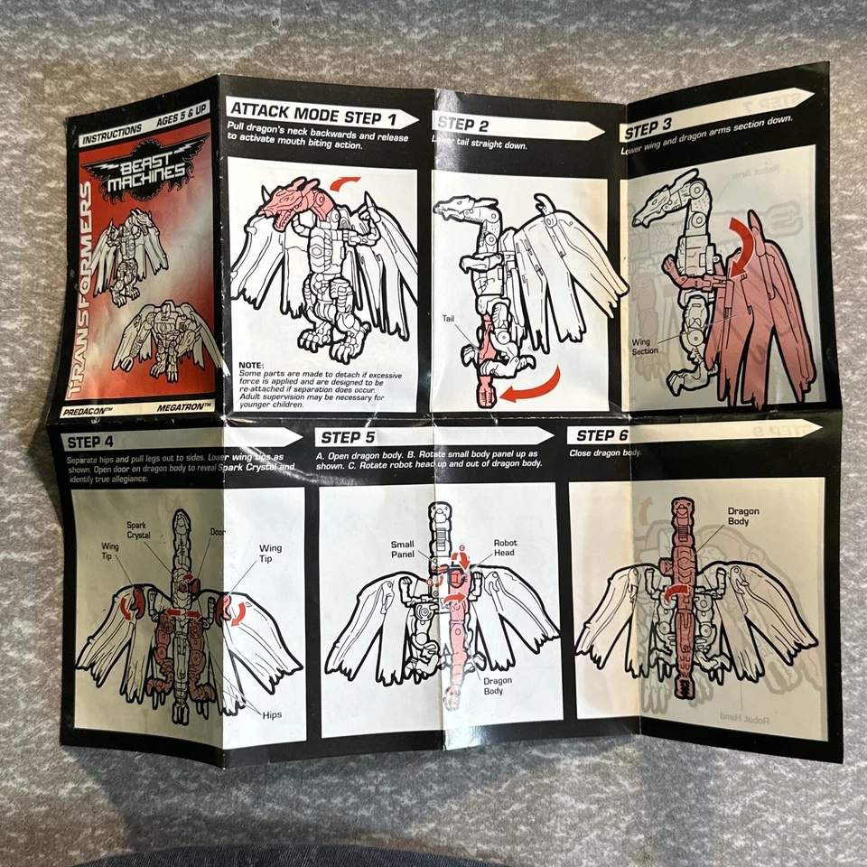 TRANSFORMERS Beast Machines MEGATRON Predacon Original Instructions 1999 HASBRO - Image 3 of 4