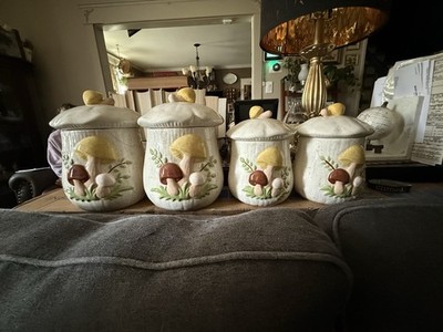   Vintage Full Set of Vintage Mushroom Kitchen Canisters 1970s