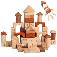 Alphabet Number Early Math Wooden Building Blocks Set - 86 Blocks in 6 Shapes...