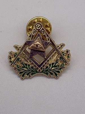 Vintage Masonic Compass Square Freemason Men Lapel Pin Tie Tack Hat Gold Tone