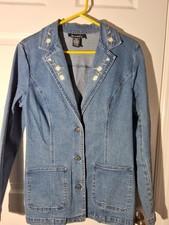 90s Denim Co Floral Embroidered Denim Jean Jacket Women's Sm Boho Cowgirl