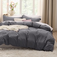 Bedsure Dark Grey Duvet Cover Queen Size - 3 Pieces Prewashed Extra Soft Bedd...