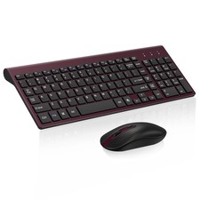 Wireless Keyboard and Mouse Combo Silent Scissor Switch Wine Red Color