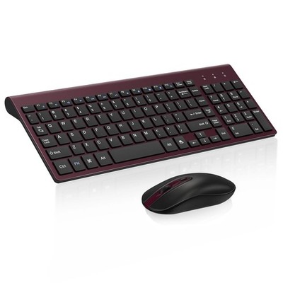 メイ Wireless Keyboard and Mouse Combo Silent Scissor Switch Wine Red