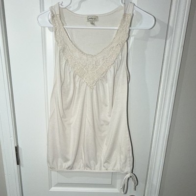 Speechless Women s L Beige Solid Scoop Neck Sleeveless Lace Trim Knit Tank