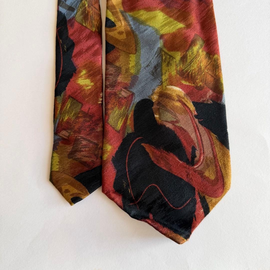 Givenchy Orange Red Abstract Pattern Tie All-Over… - image 4