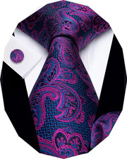 Paisley Tie Sets Floral Necktie Handkerchief Cufflinks Set Silk Woven Ties Busin