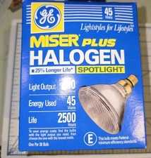 GE Miser ~ Plus Halogen 45WATT SPOTLIGHT 510 lum PAR38 2500 Hours (NOS)
