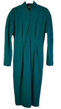 Vintage 80s Rockabilly Post Mod Womens 10 Wool Button Dolman Dress Green USA