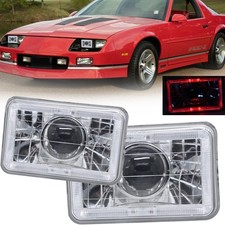 4x6 Inch Fit Chevrolet Camaro 1989-1992 Led Clear Diamond Cut Red Headlights