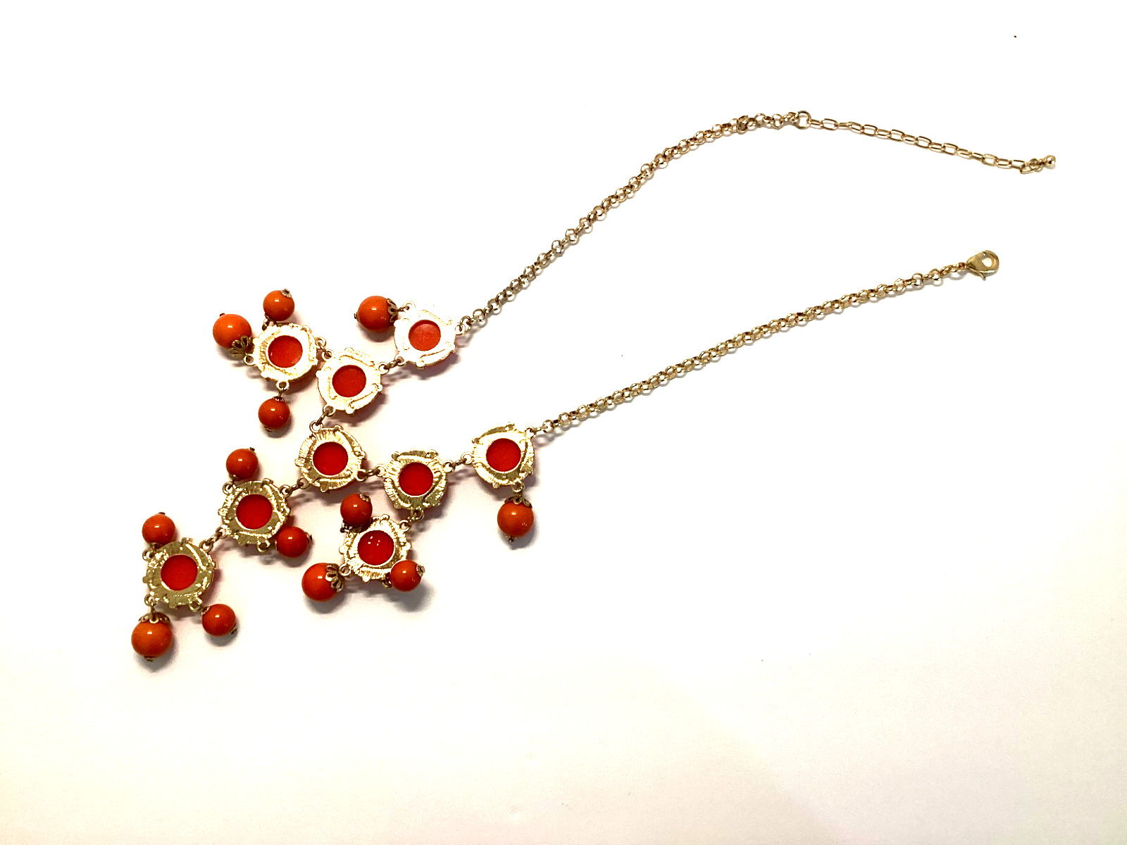 Orange Statement Necklace - Unsigned J Crew - image 3