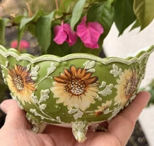 Antique Nippon 2pc Heavy Moriage Floral Hand Painted Open Sugar Bowl & Creamer