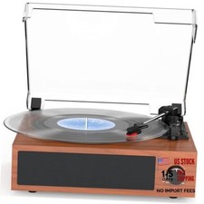 Vintage Record Player with Built-in Stereo Walnut Red Built-in Two Speakers