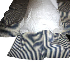 CUSTOM REAL BLUE TICKING  OFF-WHITE STRIPES CRIB SKIRT CRIBSKIRT 13" DROP SPLIT