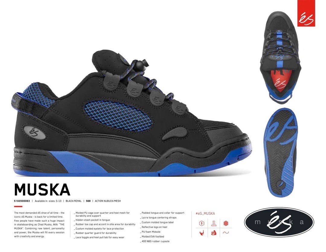 ES SKATEBOARDING CHAD MUSKA SHOES - Black /Blue Sz 10 ! RARE limited edition LE image 5