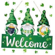 St. Patrick's Day Gnome Welcome Sign Valentines Hanging Door Sign Shamrock