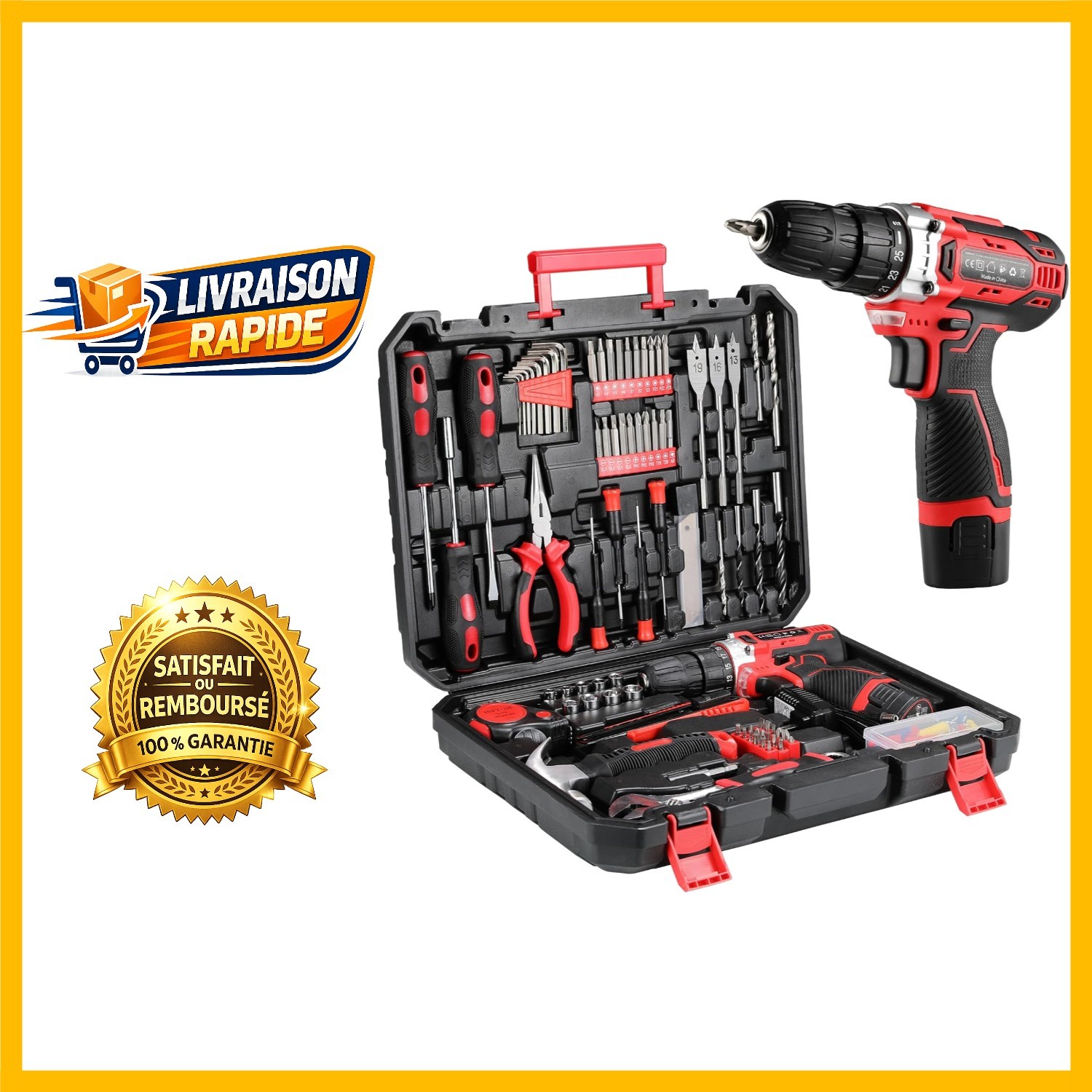 Boîte à outils 138 pièces rouge et sa perceuse 12V pour ne plus jamais manquer du bon outil
