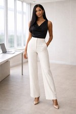 Elie Tahari Cream Wide Leg Dress Pants Size 10 High Waist Career Trouser