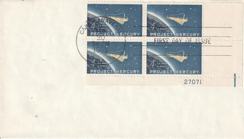 1193 4c Project Mercury February 20 1962 FDC First Day Cape Canaveral PLATE BLK