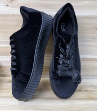 H2K Black Velvet Lace Up Platform Sneakers Women s