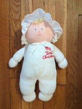 Vintage Eden My First Christmas Plush Baby Doll White Terry Cloth Ruffle 9"
