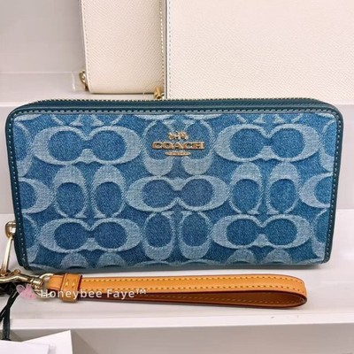 NWT Coach CDE93 Long Zip Around Wallet In Signature Denim | eBay