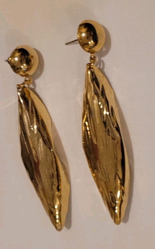Chunky Gold Leaf Statement Dangle Earrings Modern… - image 1