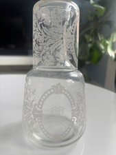 Antique Victorian Etched Glass Tumble-Up Bedside Carafe Set with Monogram