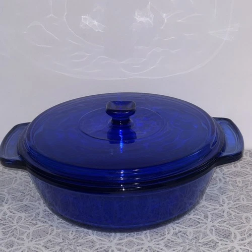 Vintage Anchor Hocking Cobalt Blue 2 Quart 9” Casserole Dish w/Lid #1038