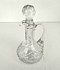 Bottiglia Caraffa Piccola in Cristallo di Boemia con Manico Tappo Vintage cm 17