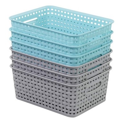 6-Pack Plastic Weave Rattan Basket Bin for Storage, Small Baskets