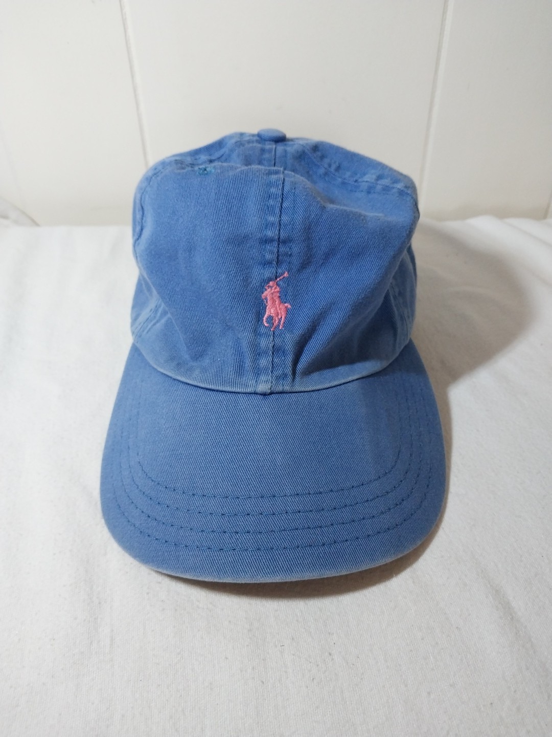 Cappello sportivo polo Ralph Lauren vintage made in USA berretto con cinturino blu chiaro rosa pony
